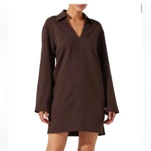 NWT Astr Long Sleeve Polo Collar Brown Dress